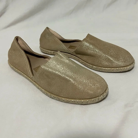 Saks Fifth Avenue || Gold sparkled beige leather Flats women’s size 39. - Picture 1 of 7